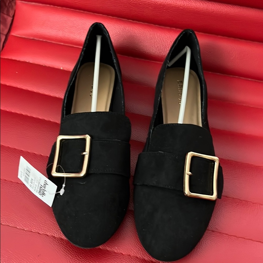 BAMBOO Black and Gold Flats Elegant Loafers